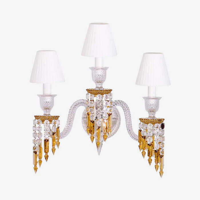 Luxury 3-Candle Yellow&Clear Crystal Wall Lamp