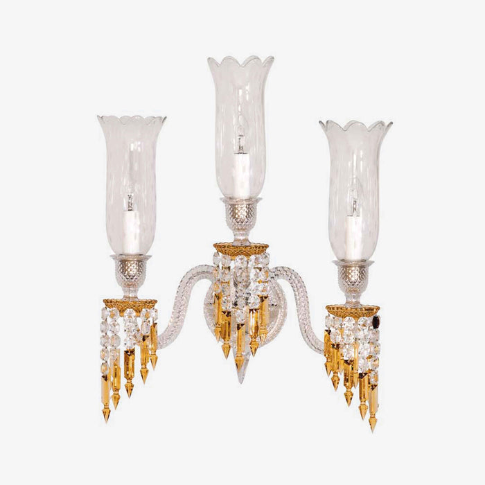 Luxury 3-Candle Yellow&Clear Crystal Wall Lamp