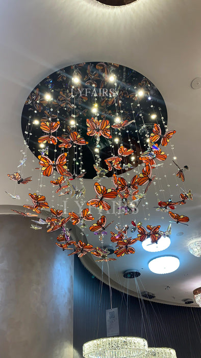 Modern Tiffany Glass Butterfly Chandelier for Dining Room/Kitchen Island/Low-ceiling