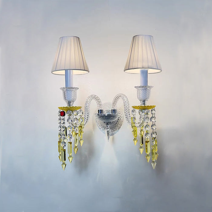 Luxury 2-Candle Yellow&Clear Crystal Wall Lamp