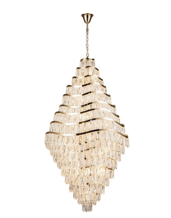 Nuovo lampadario di cristallo ondulato a più livelli di lusso per soggiorno
