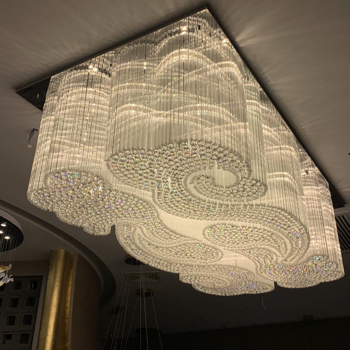 Modern Flush Mounted Square Hollow Crystal Tubes Chandelier for Hotel/Restaurant/Living Room