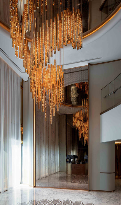 Modern Art Design Floating Leaves-inspired Glass Tube Chandelier for High-ceiling