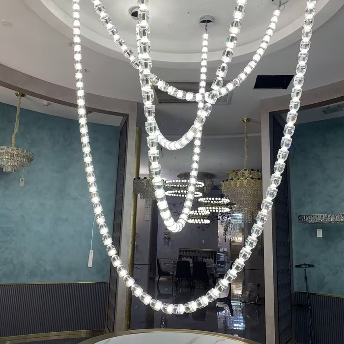 Modern Crystal Bullet  Necklace Chain Chandelier for Living Room/Staircase/Foyer/Hotel/Restaurant