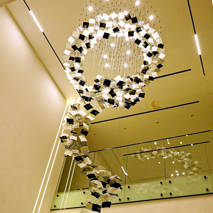 Modern Spiral Floating Square Glass Chandelier