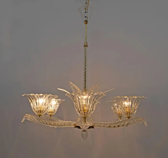 Vintage Italian 6-Arm Glass Chandelier for Low-ceiling Bedroom/Dining Room