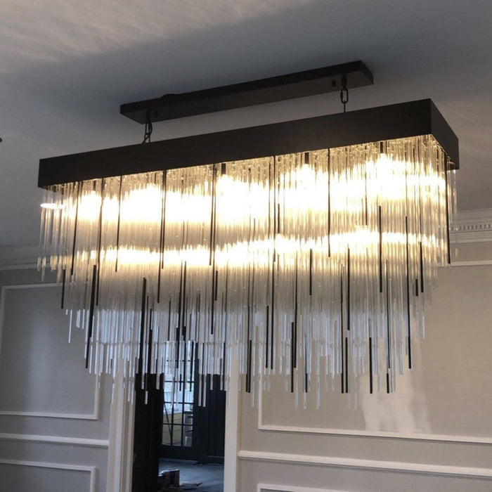 Modern Rectangular Waterfalls Glass Tubes Chandelier