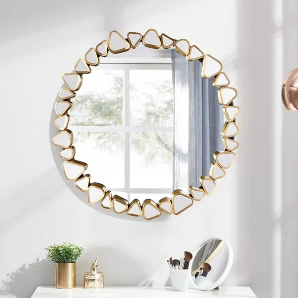 Decorazione moderna a specchio da parete con ciottoli rotondi in oro di grandi dimensioni