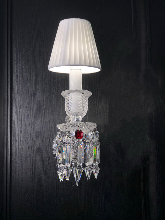 Customized Luxury 1-Light Crystal Wall Light with White Lampshade