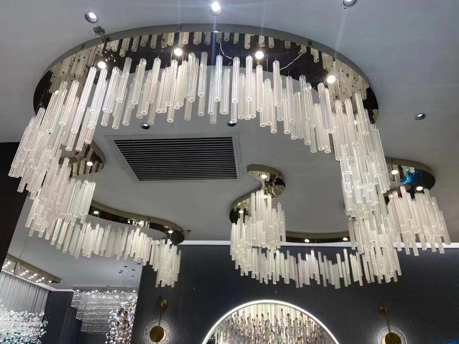 Modern Irregular Floating Hollow Glass Cylinder Chandelier for Living Room/Hotel/Restaurant