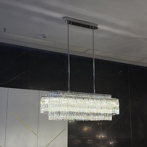 Stunning Modern Rectangle Sliver Ceiling Light Crystal Chandelier For Dining Table/Coffee Table/Living Room/Bedroom