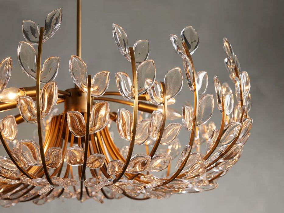 Modern Brass Branch Glass Leaves Chandelier for Low-ceiling