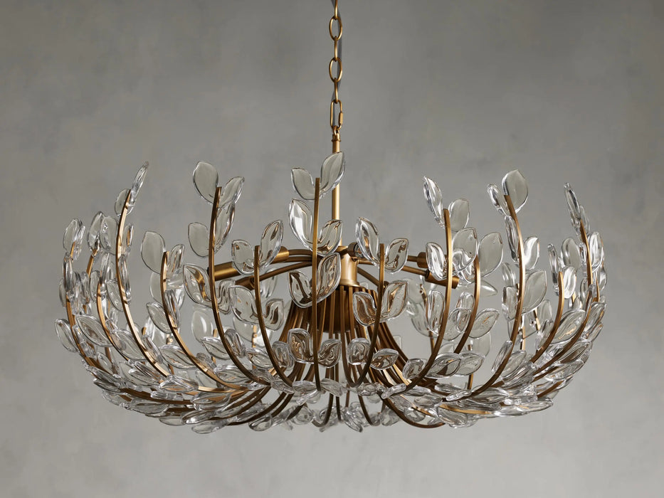 Modern Brass Branch Glass Leaves Chandelier for Low-ceiling