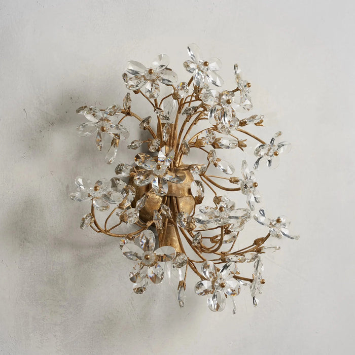 Modern Brass Branches Flower Crystal Wall Sconce