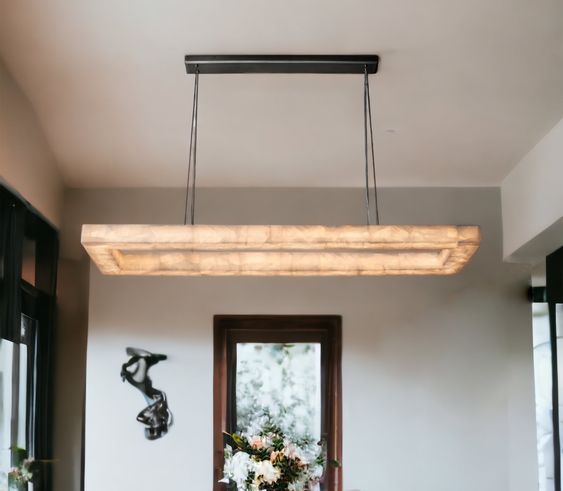 Modern Rectangular Alabaster Chandelier for Dining Room