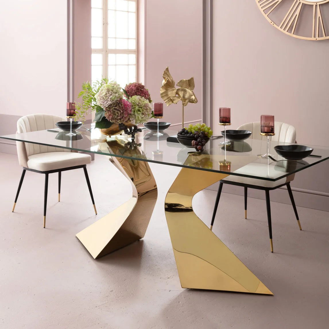 Luxury Gold Leg Glass Dining Room Table — Lyfairs