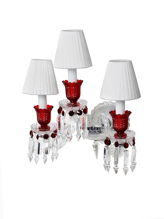 Luxury 3-Arm Candle Light Red Crystal Wall Light