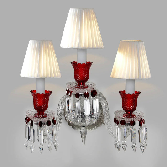 Luxury 3-Arm Candle Light Red Crystal Wall Light