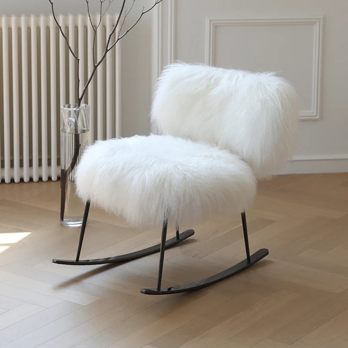 Scandinavian Style Mink Fur Balcony Rocking Chair