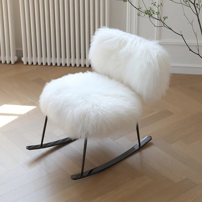 Scandinavian Style Mink Fur Balcony Rocking Chair