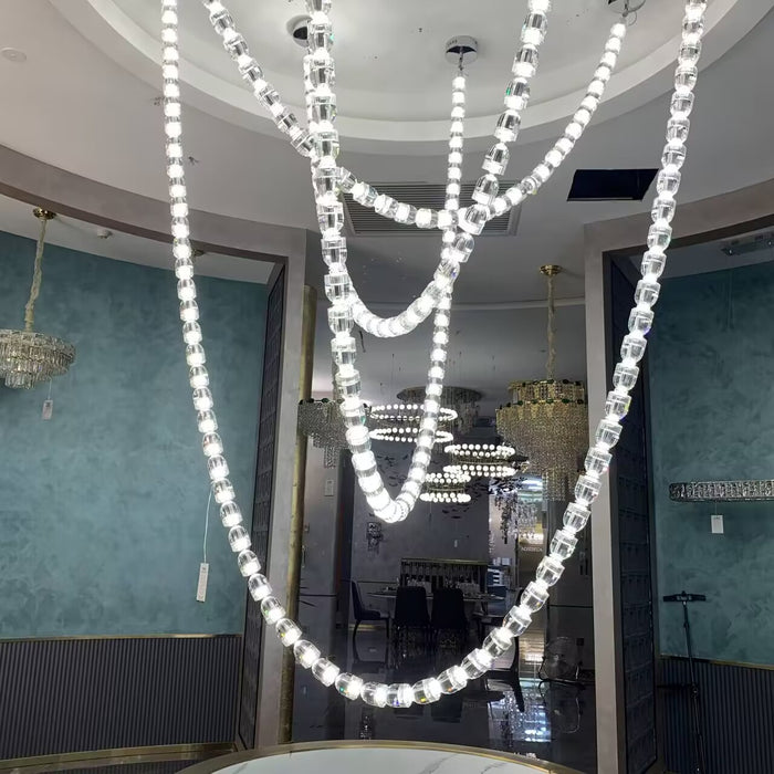 Modern Crystal Bullet  Necklace Chain Chandelier for Living Room/Staircase/Foyer/Hotel/Restaurant