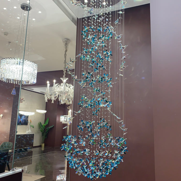 Modern Floating Blue Butterfly Crystal Chandelier for Living Room/Staircase/Foyer