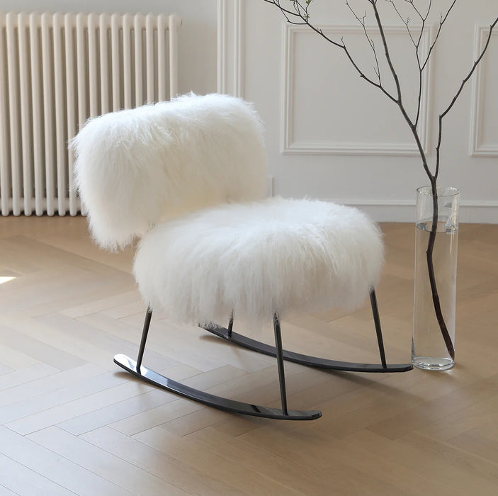 Scandinavian Style Mink Fur Balcony Rocking Chair