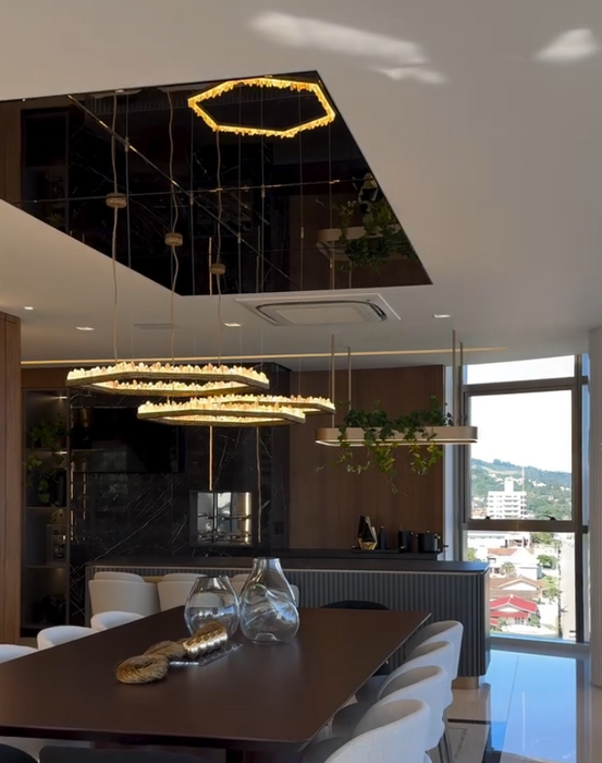 Hand Hammered Brass Natural Crystal Chandelier for High-ceiling/Low-ceiling