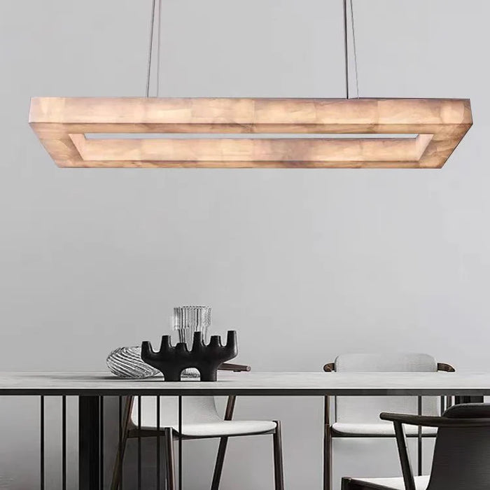 Modern Rectangular Alabaster Chandelier for Dining Room