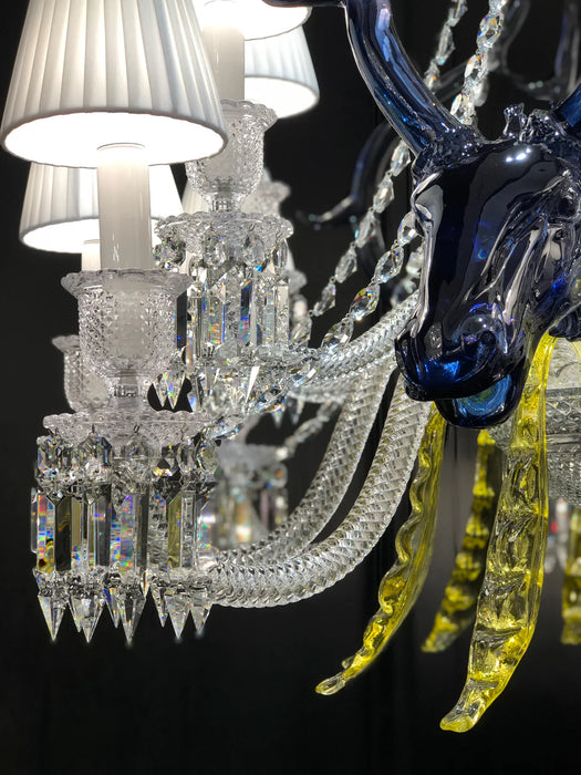 Traditional Colorful Candle Branch Blue Deer Crystal Chandelier for Living Room/Dining Room