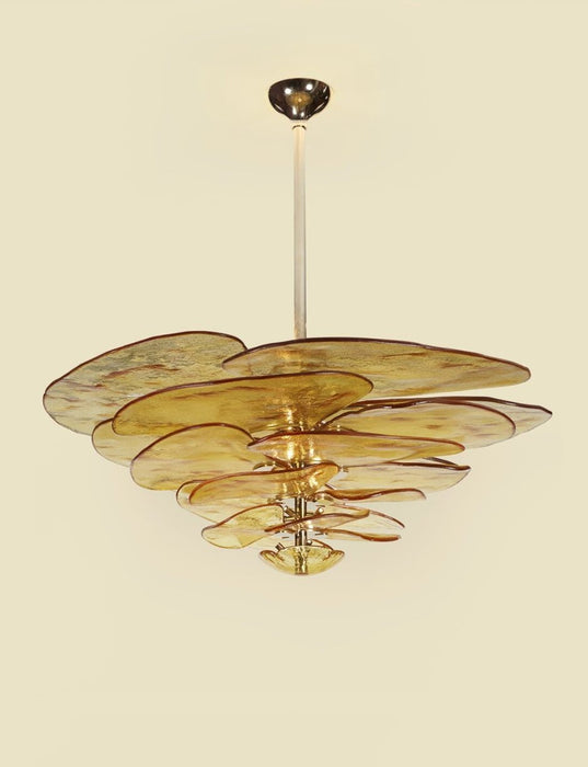 Modern Lilypad Amber Glass Chandelier for Low-ceiling