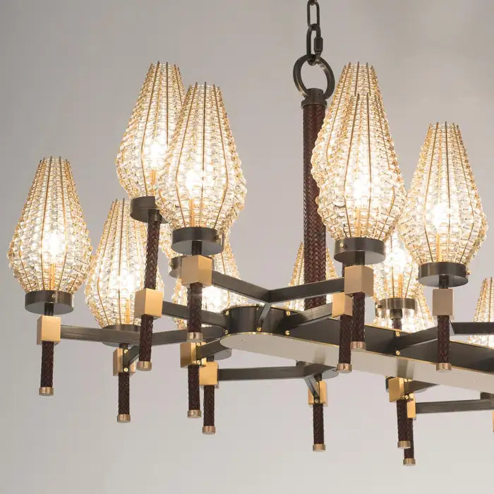 Modern Rectangular Crystal Shade Chandelier for Dining Room