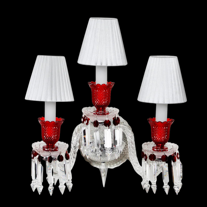 Luxury 3-Arm Candle Light Red Crystal Wall Light