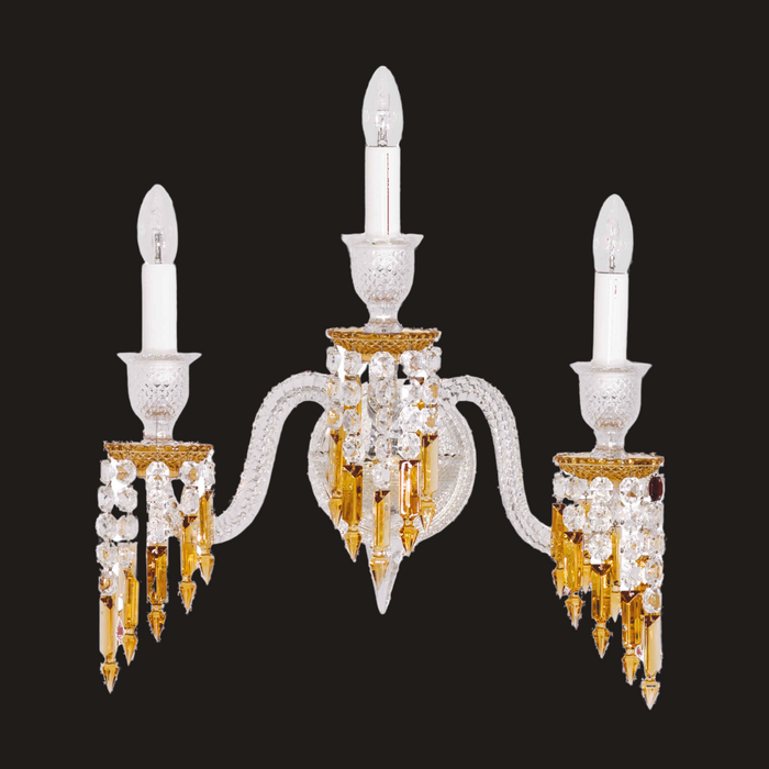 Luxury 3-Candle Yellow&Clear Crystal Wall Lamp