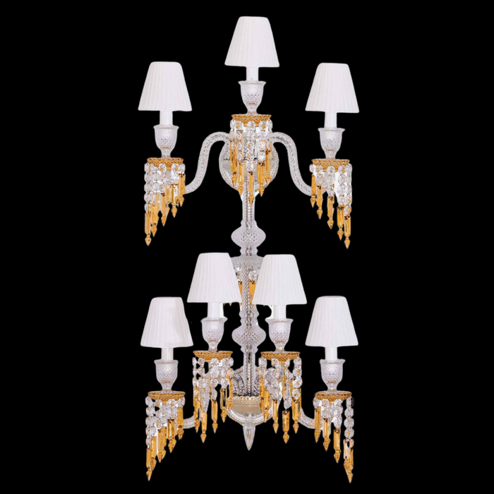 Luxury 7-Candle Yellow&Clear Crystal Wall Lamp