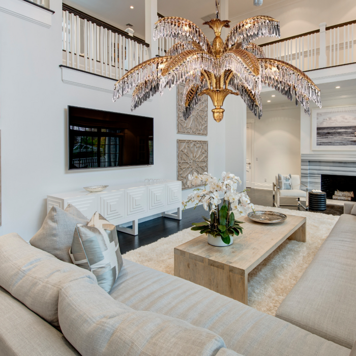 Luxury Brass Palm Tree Crystal Chandelier for Living Room/Low-ceiling