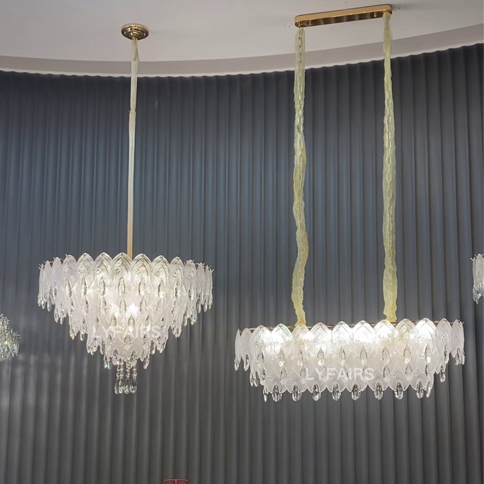 Modern Glass Shell Crystal Raindrop Chandelier Set for Low-ceiling