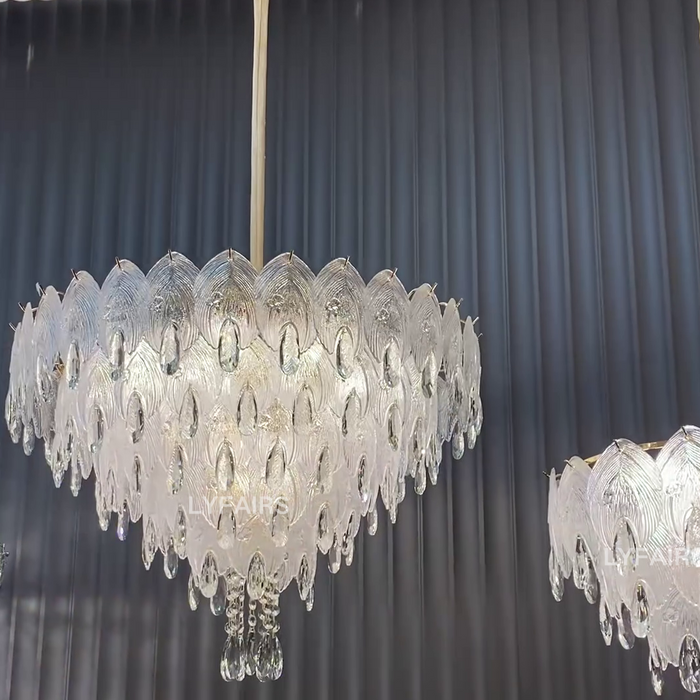 Modern Glass Shell Crystal Raindrop Chandelier Set for Low-ceiling