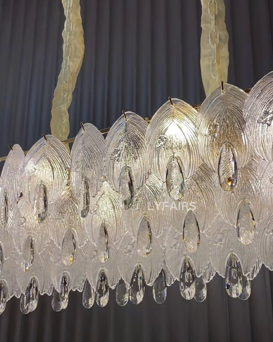 Modern Glass Shell Crystal Raindrop Chandelier Set for Low-ceiling