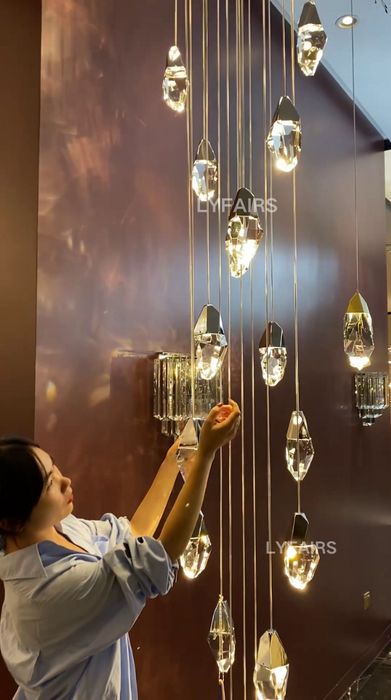 Modern Floating Diamond Crystal Chandelier for High-ceiling