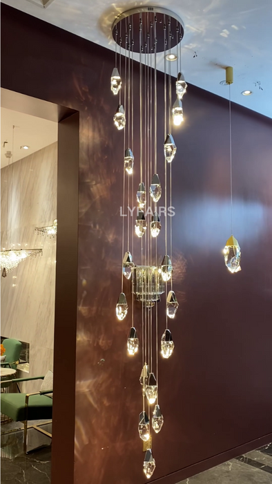 Modern Floating Diamond Crystal Chandelier for High-ceiling