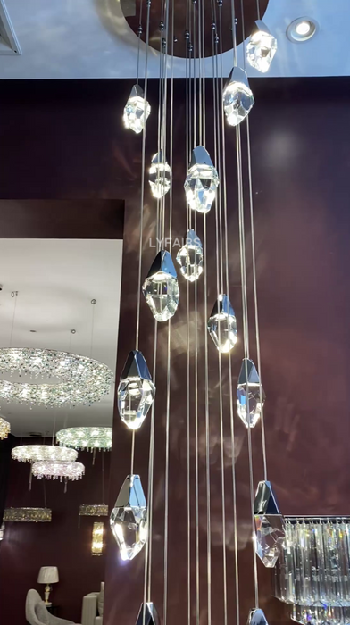 Modern Floating Diamond Crystal Chandelier for High-ceiling