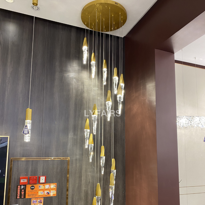 Modern Floating Spiral Crystal Chandelier for High-ceiling