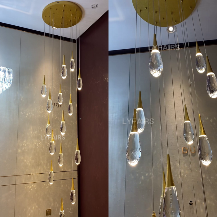 Modern Floating Crystal Waterdrop Chandelier for High-ceiling