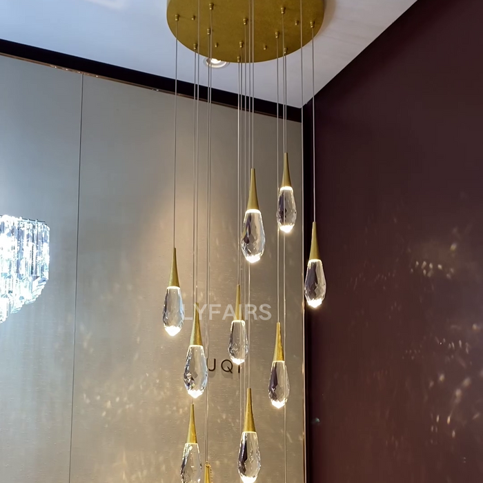 Modern Floating Crystal Waterdrop Chandelier for High-ceiling