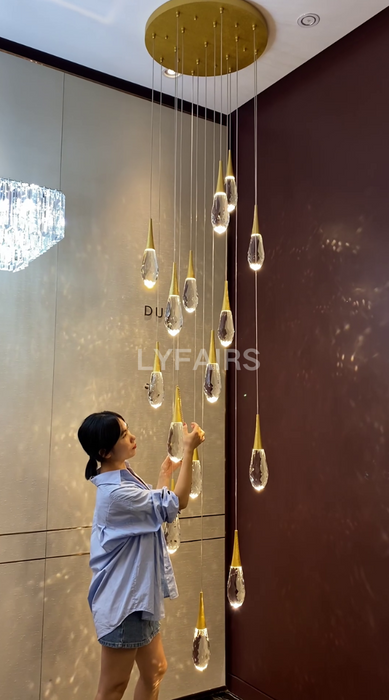 Modern Floating Crystal Waterdrop Chandelier for High-ceiling