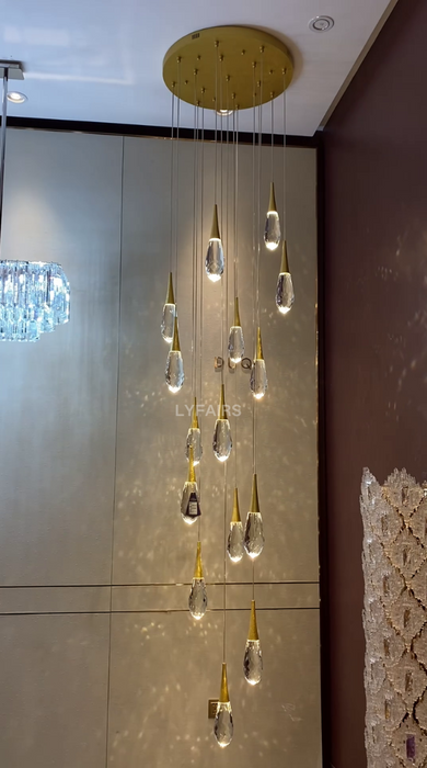 Modern Floating Crystal Waterdrop Chandelier for High-ceiling