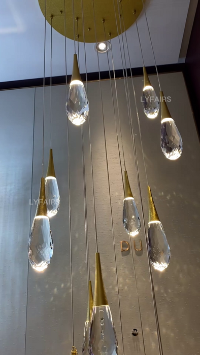 Modern Floating Crystal Waterdrop Chandelier for High-ceiling