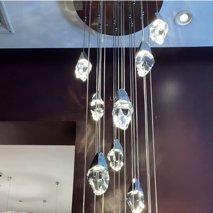 Modern Floating Diamond Crystal Chandelier for High-ceiling