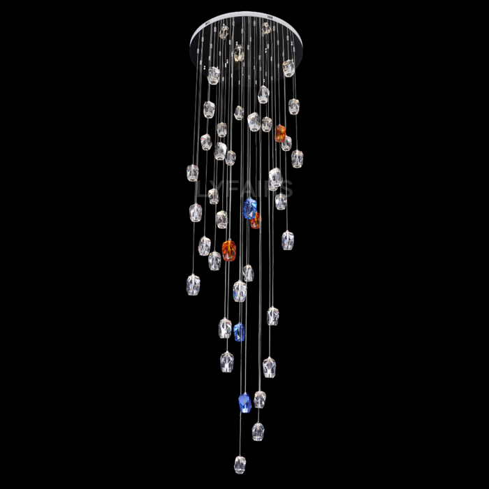 Modern Floating Clear/Blue/Amber Irregular Crystal Chandelier for High-ceiling